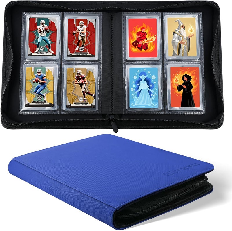 WITHYU Top Loader Binder, 4 Pocket Trading Card Binder for 3"x4" Rigid Cards, 128 Pockets Card Album with Ringless Design, Cards Storage Organizer for Sports, TCG, MTG (Deep Blue) - Image 1